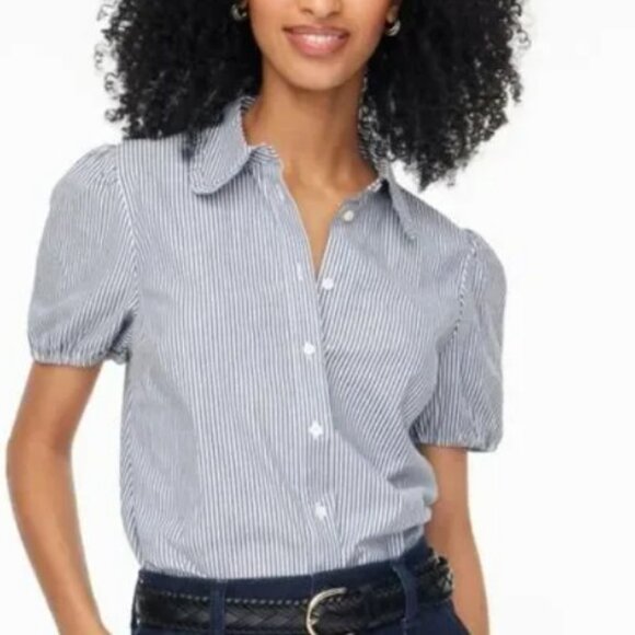 J. Crew Factory Tops - J.Crew Factory Striped Puff-Sleeve Ruffle Collar To